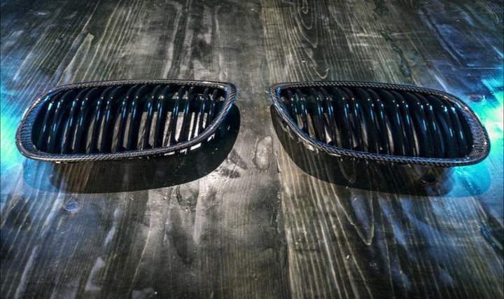 2007-2010 BMW 3 Series (E92) Pre-LCI Carbon Fiber Dual Slat Kidney Grilles (Various Finishes)