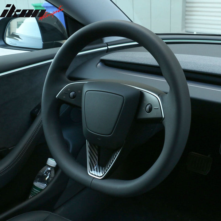 2024-2025 Tesla Model 3 Carbon Fiber Print Steering Wheel Panel Trim