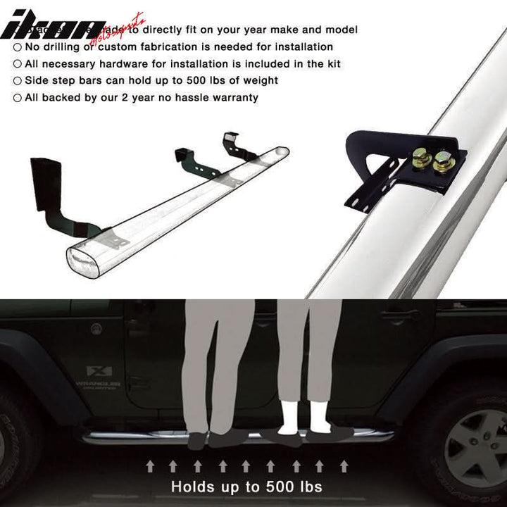 2004-2008 Ford F150 Black Powder Coat Finish Running Boards Stainless
