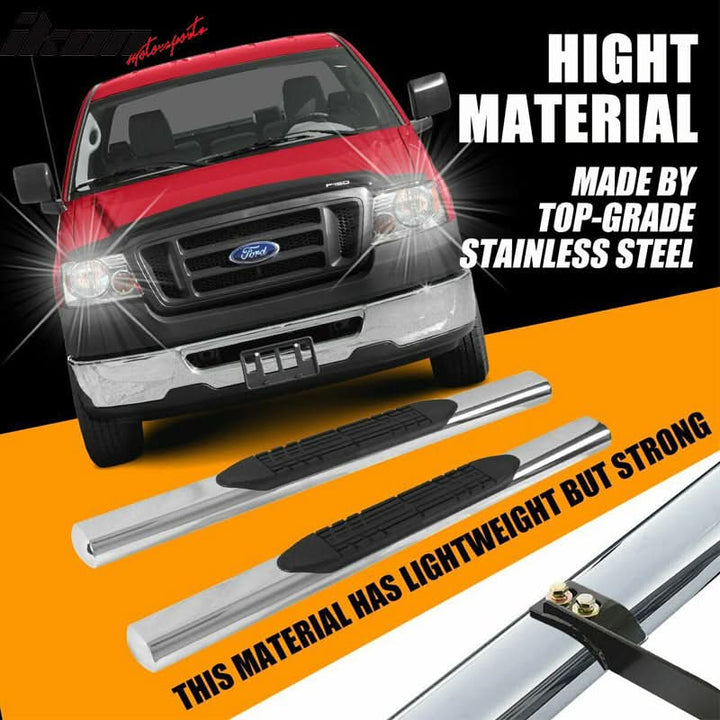 2004-2008 Ford F150 Regular Cab 4" Oval Chrome Running Board Stainless
