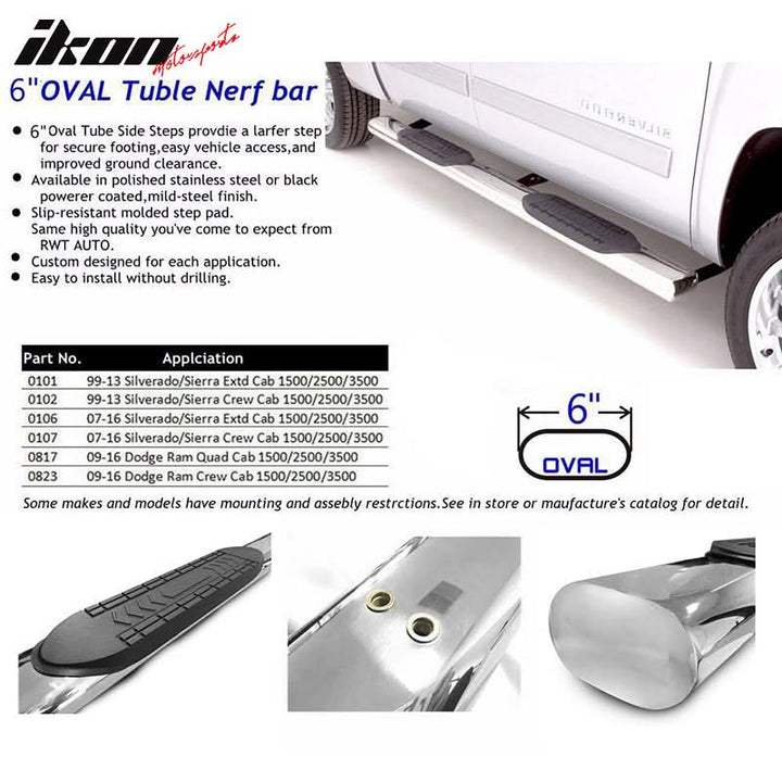 1999-2018 Chevy Silverado GMC Sierra Extended Cab 6" Running Boards