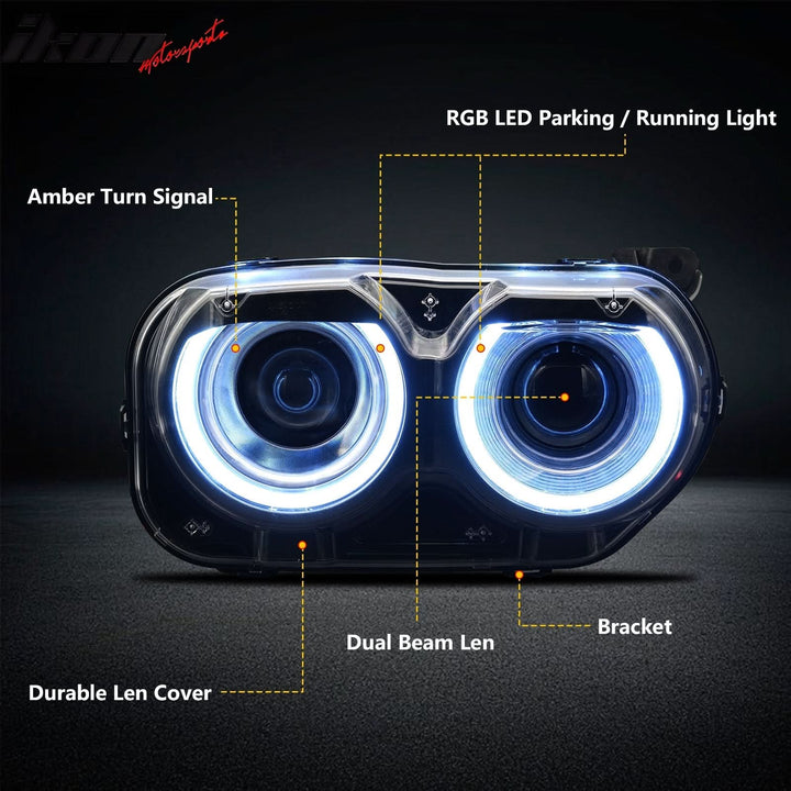 2015-2023 Dodge Challenger RGB DRL LED Headlights Lamps with 10 Colors