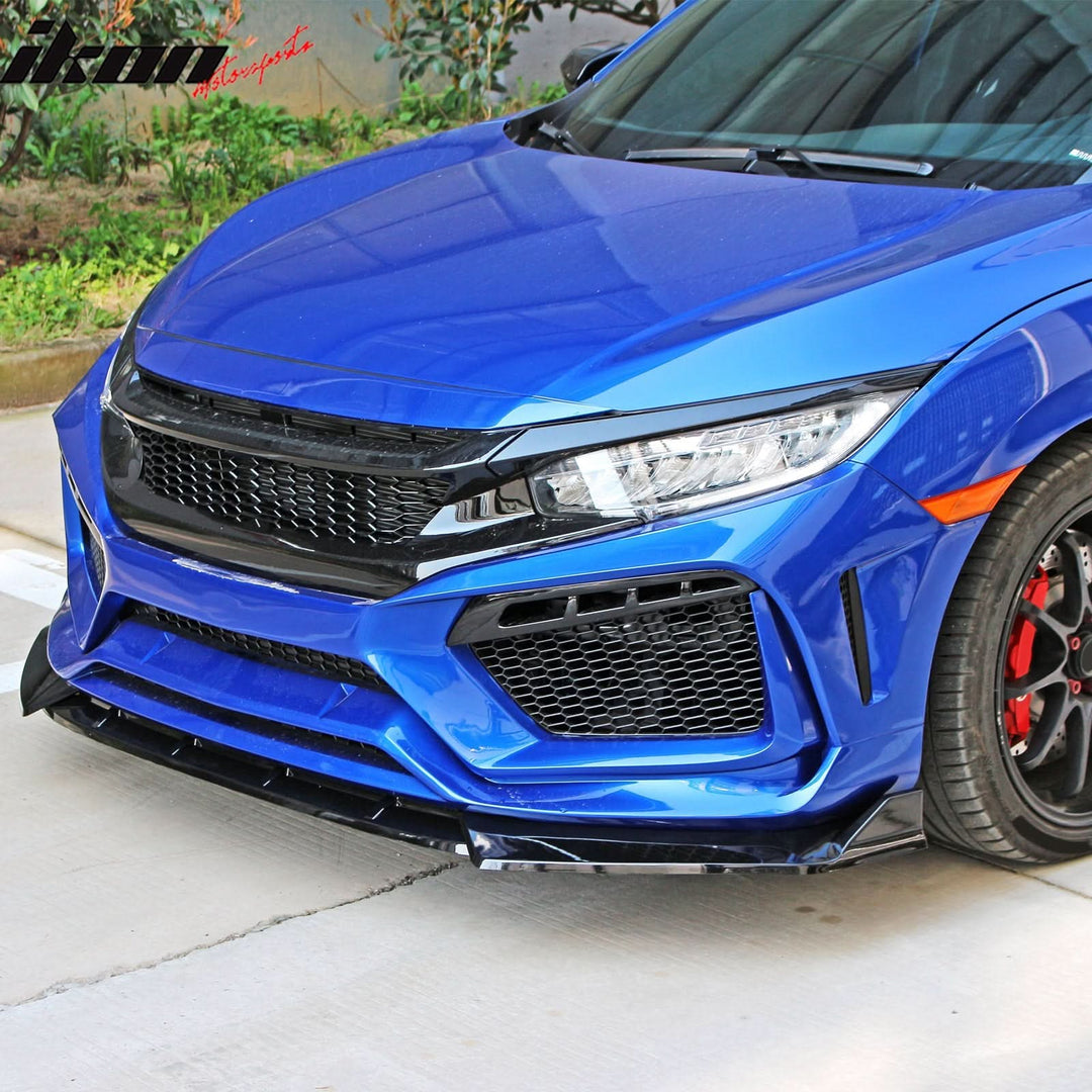2019-2021 Honda Civic Gloss Black Honeycomb Front Upper Grille ABS