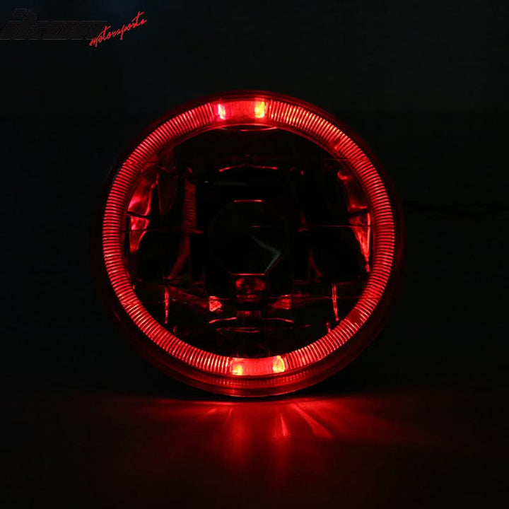 Universal 2PCS 5" Round Headlights Angel Eye Crystal Clear Red Halo