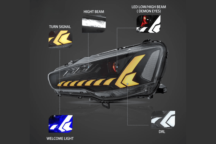 Mitsubishi Lancer Evo X Demon Eyes Dual Beam Projector Headlights (2008-2017)