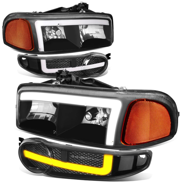 01-07 GMC Sierra / Yukon Denali LED DRL Headlights 4PC Black/Amber