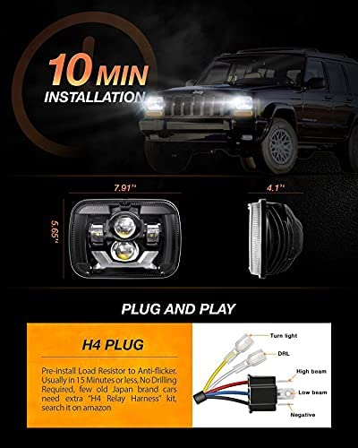2020-2021 New Osram Chips 180w Dot 500 Brighter Antiglare H6054 5x7 7x6 LED Headlights With Turn Signal Drl Hilow Sealed Beam Compatible Jeep Cherokee Xj Wrangler Yj Ford Chevrolet Gmc Toyota Nissan Etc