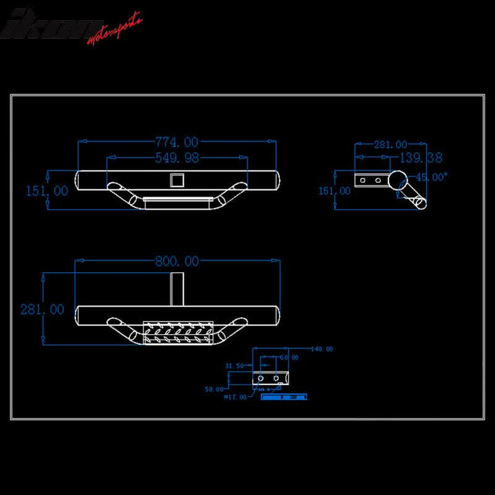 Universal Cabs V1 Black Powder Coated Rear Step Bumper Guard Steel