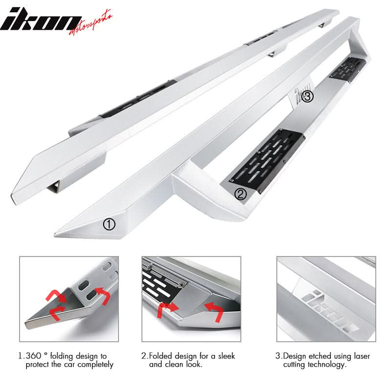 2005-2022 Toyota Tacoma Double Cab IKON V1 Silver Running Boards Steel
