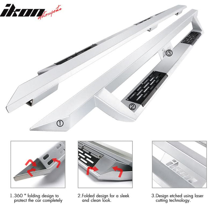 2007-2018 Chevy Silverado Sierra IKON V1 Silver Running Boards Steel