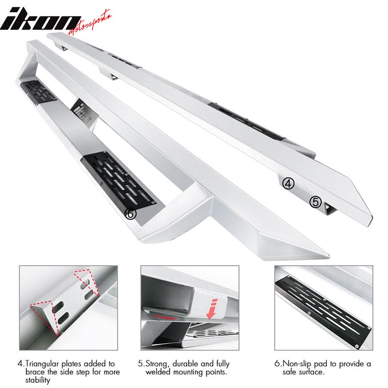 2007-2021 Toyota Tundra Crew Max IKON V1 Silver Running Boards Steel