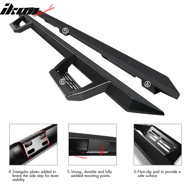 2005-2022 Toyota Tacoma Double Cab IKON V2 Black Running Boards Steel