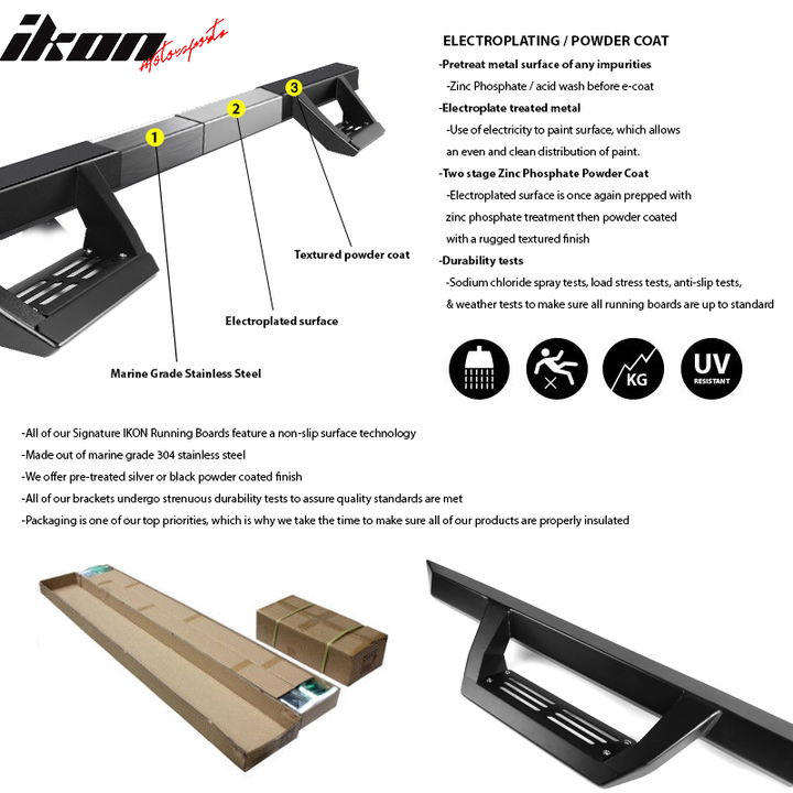 2005-2022 Toyota Tacoma Double Cab IKON V2 Black Running Boards Steel