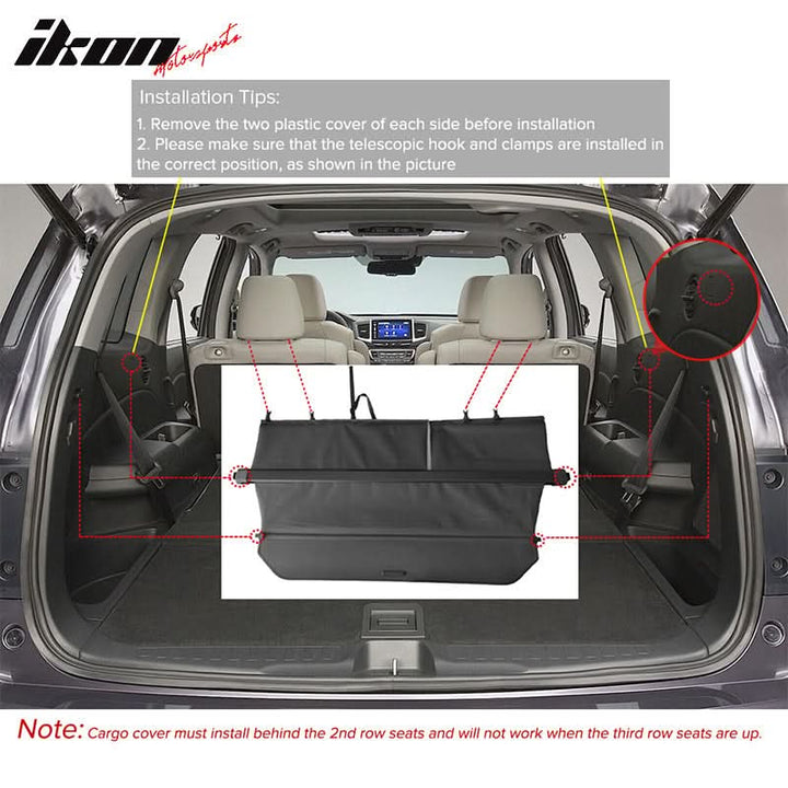 2016-2022 Honda Pilot Factory PVC Cloth Retractable Cargo Cover Shade