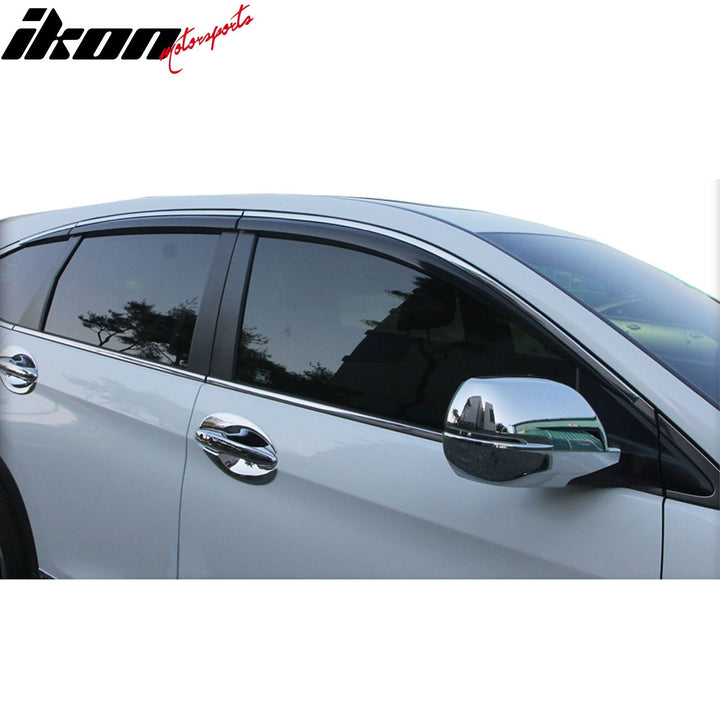 2012-2016 Honda CR-V Window Visor ABS Black Chrome Trim Rain Guard 6PC