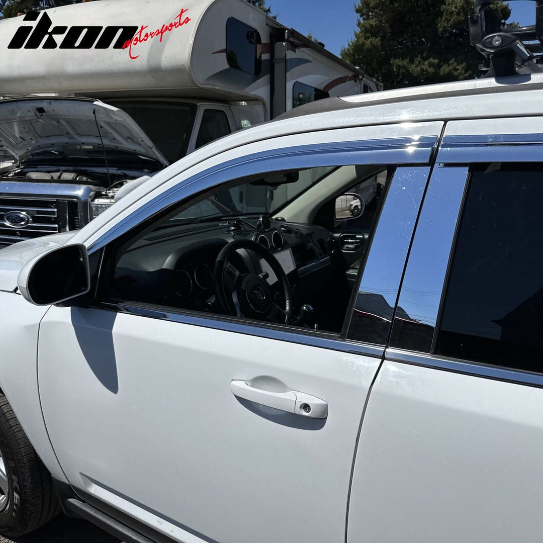 2007-2017 Jeep Compass Window Visor ABS Chrome Sun Rain Guard 6PC Vent