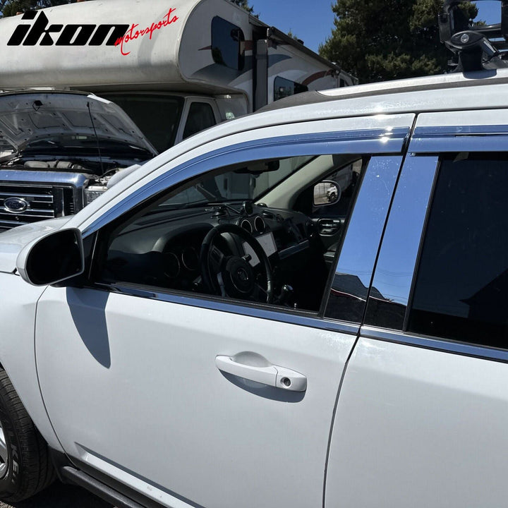 2007-2017 Jeep Compass Window Visor ABS Chrome Sun Rain Guard 6PC Vent