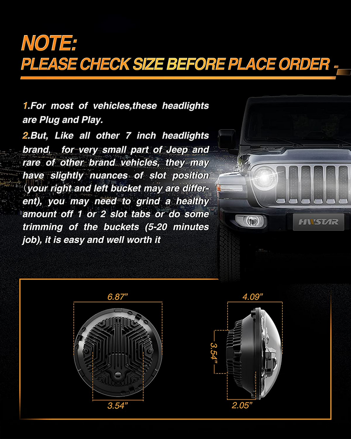 Hwstar 7 Inch Round LED Headlights 600 Brighter Anti Glare Compatible With Jeep Wrangler Jk Jku Tj Lj Chevy Ford Gmc Dodge Mazda Nissan Mack Vw Etc Dot Approved H6024 Hilow Sealed Beam