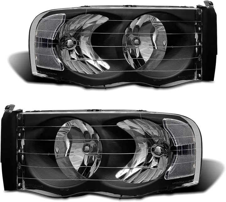 2002-2005 Dodge Ram Headlight Assembly For 1500 2500 3500 20032005 Clear Chrome Lens With Amber Reflector Replacement Left Right