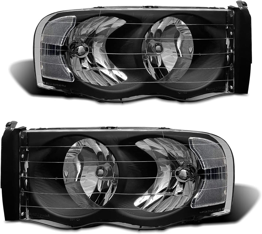 2002-2005 Dodge Ram Headlight Assembly For 1500 2500 3500 20032005 Clear Chrome Lens With Amber Reflector Replacement Left Right