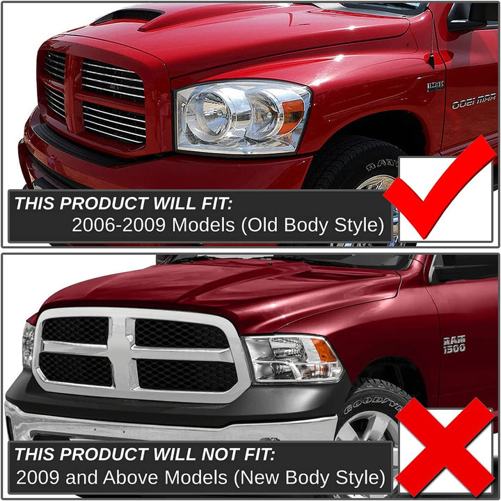Auto Dynasty Factory Style Headlights Compatible With 0609 Dodge Ram 1500 2500 3500 Driver And Passenger Side Clear Lens Chrome Housing