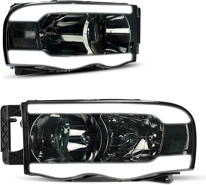 Headlights Assembly For 20022005 Dodge Ram Pickup Headlight Replacement Driving Light Chrome Housing Red Reflector Clear Lens