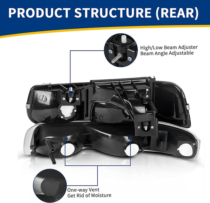 Autosaver88 Headlight Assembly Compatible With 19992002 Chevy Silverado 1500 250020012002 1500hd 2500hd 350020002006 Tahoe Suburban 2500 Headlamp Bumper Lights Black Housing Amber Reflector