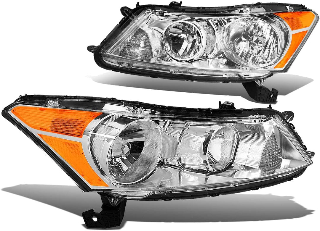 Halogen Model Factory Style Headlight Assembly Compatible With 0812 Honda Accord Sedan 4door Driver Passenger Side Chrome Housing Amber Corner