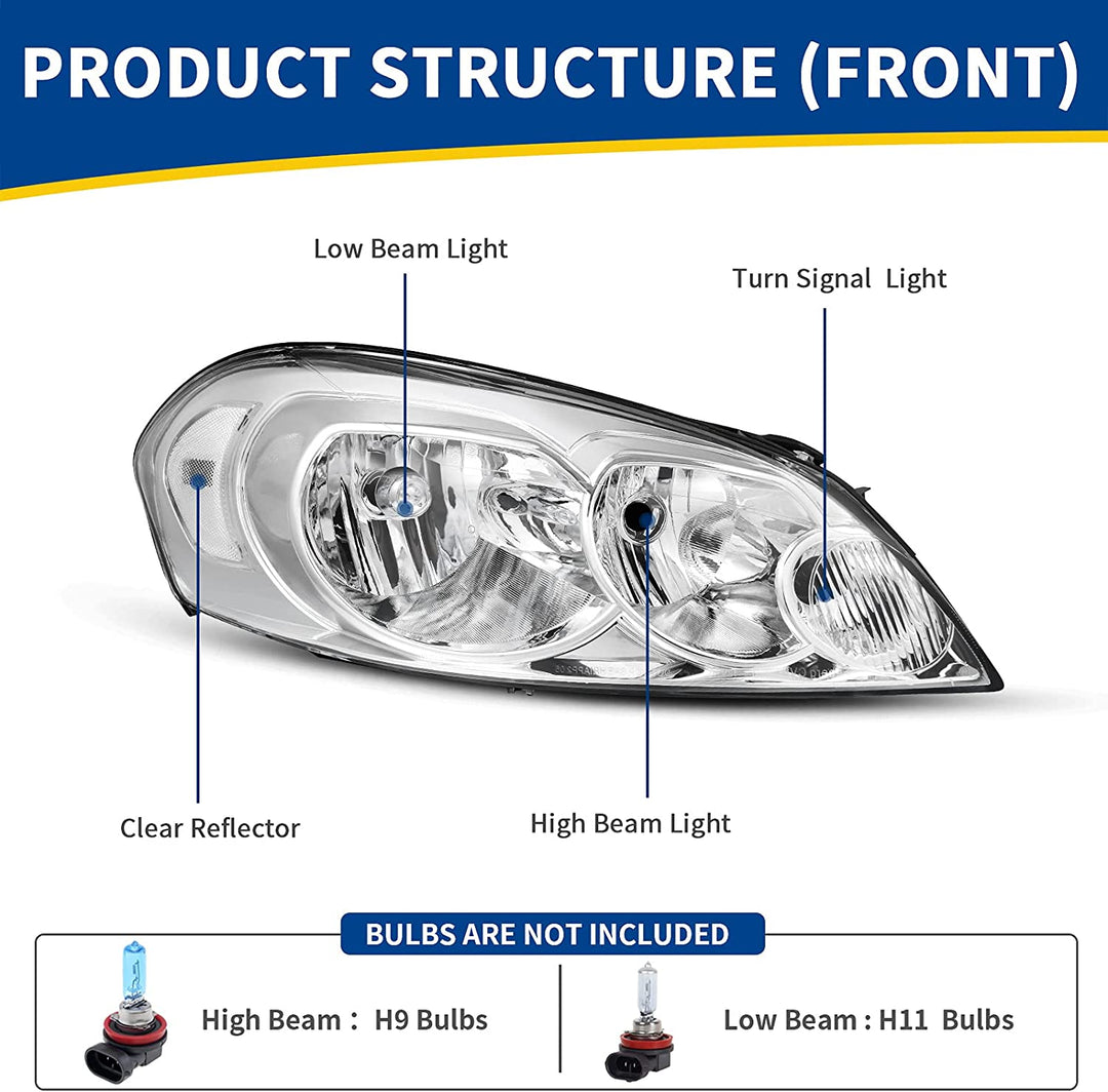 Autosaver88 Headlights Assembly Pair Compatible With 0613 Chevrolet Impala 1416 Chevy Limited 06 07 Monte Carlo Headlamp Replacement Chrome Housing Reflector A Clear Lens Oe