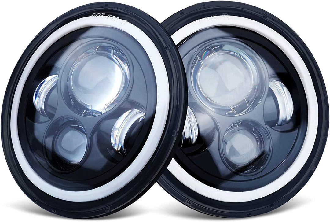 7 Inch H6024 Round LED Headlights Black High Low Sealed Beam H4h13 Adapter Compatible With Jeep Wrangler Jk Tj Lj Cj Hummber H1 H2 Pair