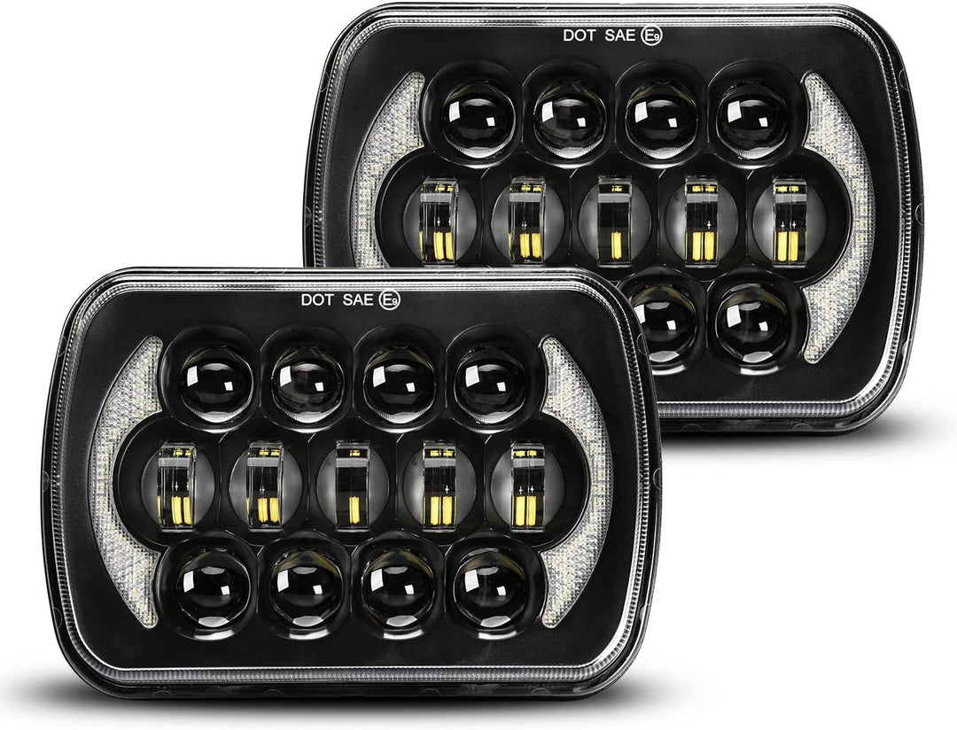 Lxlight Pair 5x7 6x7 High Low Beam LED Headlights Compatible With Jeep Wrangler Yj Cherokee Xj H6054 H6054ll 69822 6052 6053 Angel Eyes Drl Black 105w