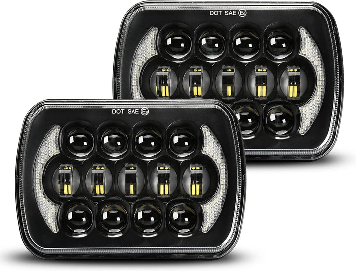 Lxlight Pair 5x7 6x7 High Low Beam LED Headlights Compatible With Jeep Wrangler Yj Cherokee Xj H6054 H6054ll 69822 6052 6053 Angel Eyes Drl Black 105w