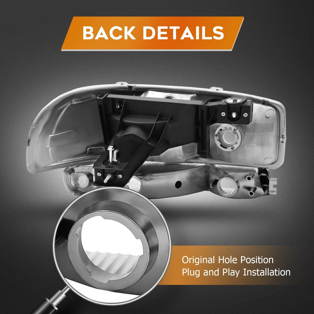 Lbrst Headlight Assembly For Gmc Sierra 1500 19992006 Classic 2007 Chrome Housing Amber Reflector Clear Lens Driver And Passenger Side Headlamp