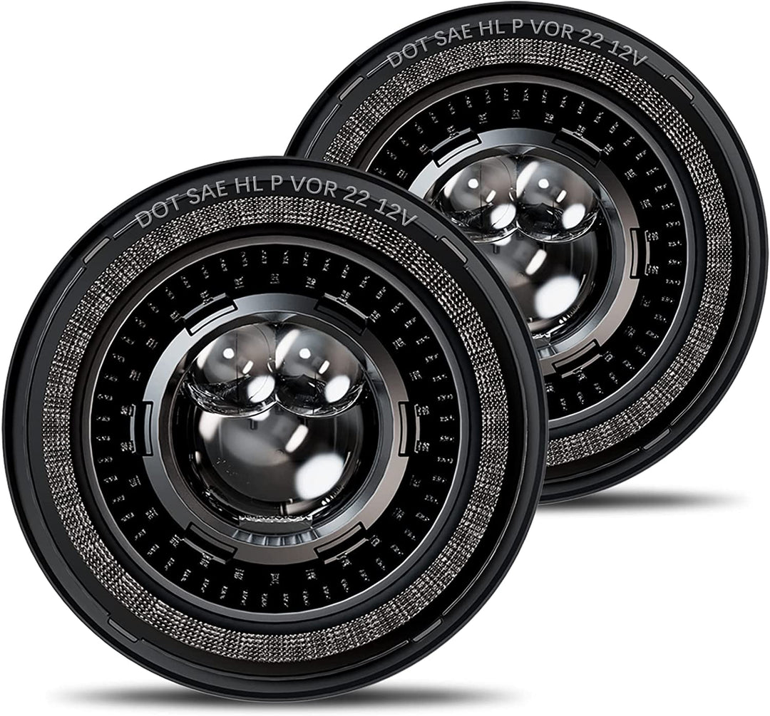 HWSTAR 1000% Bright Anti-Glare 7 Inch Round LED Headlights Compatible with Jeep Wrangler JK JKU TJ LJ Chevy Ford GMC etc. With Starry Boot Gradient Halo Turn Signal DRL H6024 DOT Hi/Lo Sealed Beam