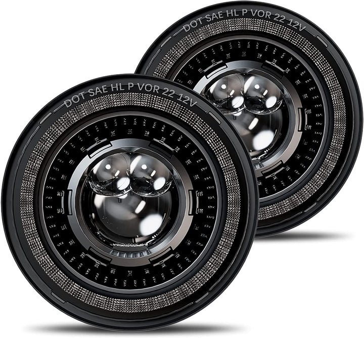 HWSTAR 1000% Bright Anti-Glare 7 Inch Round LED Headlights Compatible with Jeep Wrangler JK JKU TJ LJ Chevy Ford GMC etc. With Starry Boot Gradient Halo Turn Signal DRL H6024 DOT Hi/Lo Sealed Beam