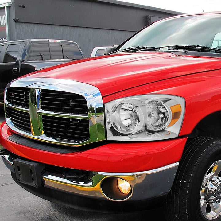 Auto Dynasty Factory Style Headlights Compatible With 0609 Dodge Ram 1500 2500 3500 Driver And Passenger Side Clear Lens Chrome Housing