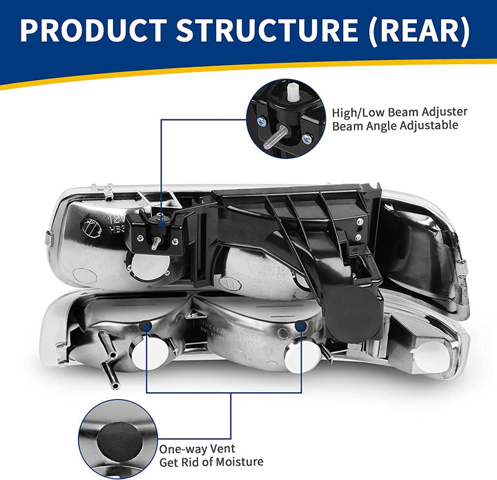 Autosaver88 Headlight Assembly Compatible With 19992002 Chevy Silverado 20002006 Tahoe Suburban Headlamp Bumper Lights Black Housing Reflector Chrome
