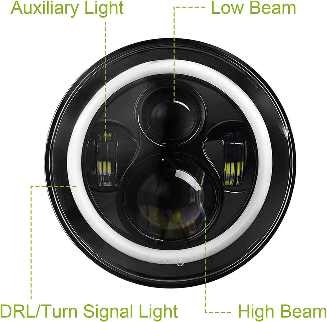 Moclever Round Halo LED Headlight 2pcs 7 Inch Headlights 6000 Lumens Offroad Light Angle Eyes Compatible With Jep Wrangler Tj Jk Cj H4 To H13 Adapter Plug And Play