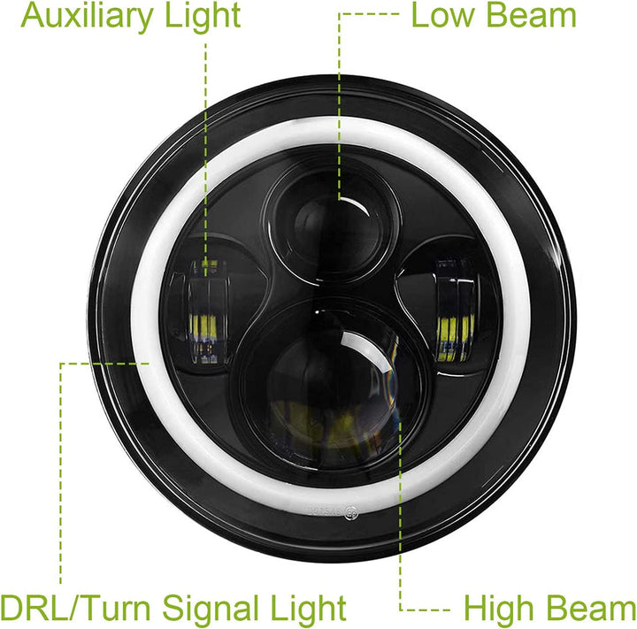 Moclever Round Halo LED Headlight 2pcs 7 Inch Headlights 6000 Lumens Offroad Light Angle Eyes Compatible With Jep Wrangler Tj Jk Cj H4 To H13 Adapter Plug And Play