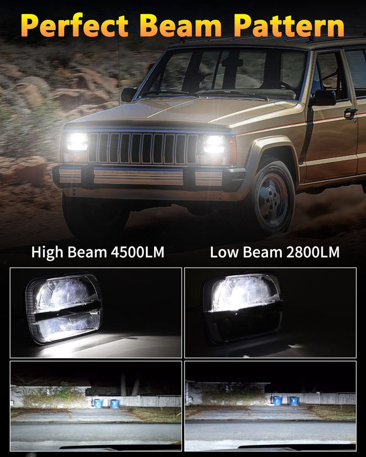 1 Pair 105W 5x7" / 6x7" Rectangular Headlights Compatible with 1997-2010 Jeep Wrangler YJ Cherokee XJ Kenworth T300 Replacement H6054 H6054LL 69822 6052 6053 (2PCS)