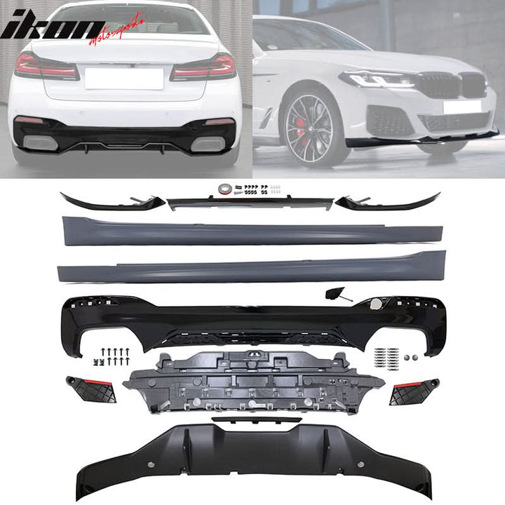 Fits 2021-2023 G30 G31 Rear Diffuser Type 2+Front Bumper Lip+Side Skir