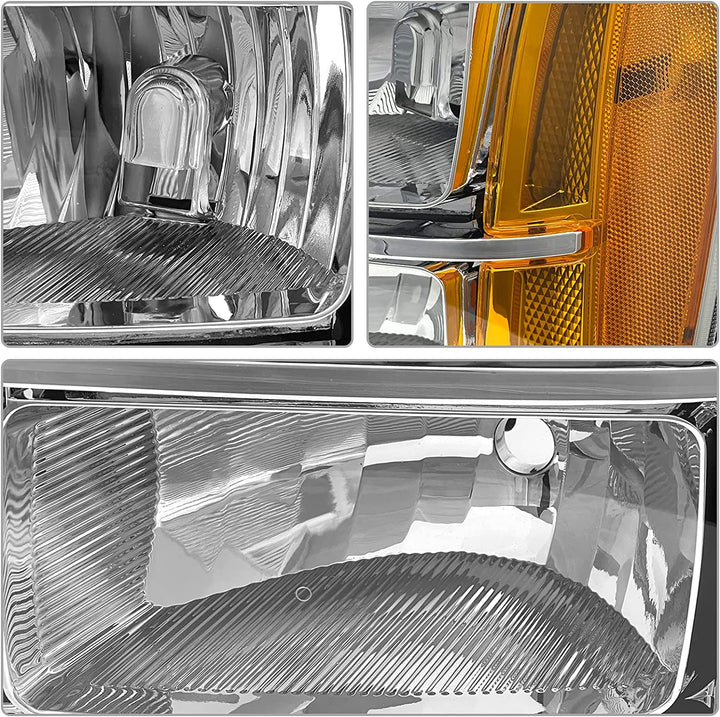 2007-2014 Sierra Headlight Assembly Compatible With Gmc 1500 0714 2500hd 3500hd Chrome Housing Amber Reflector Replacement Left And Right