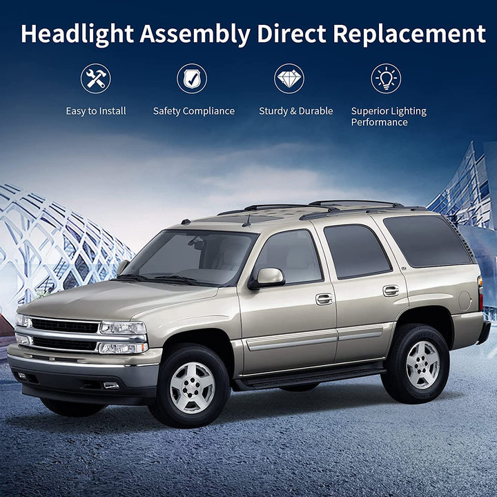 Autosaver88 Headlight Assembly Compatible With 9902 Chevy Silverado 1500 25000102 1500hd 2500hd 35000006 Tahoe Suburban 2500 Headlamp Bumper Lights Chrome Housing Amber Reflector