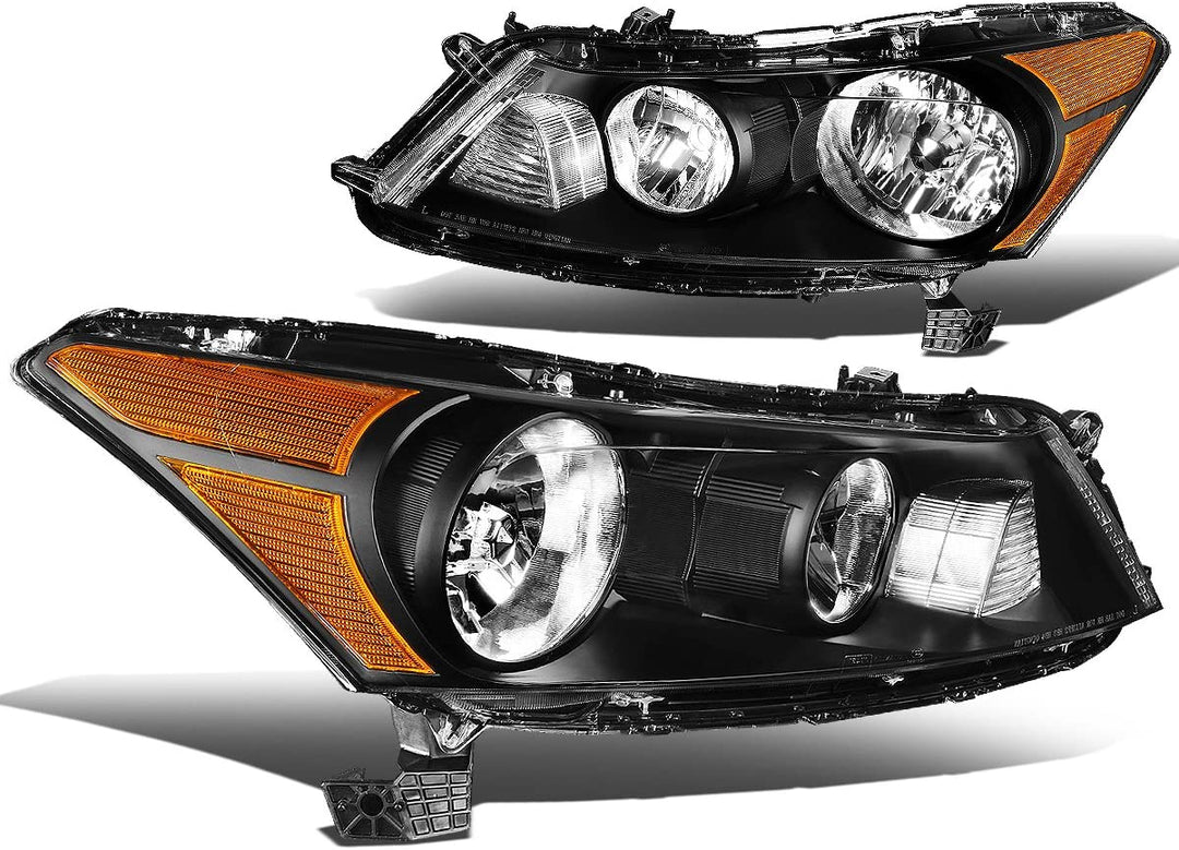 Halogen Model Factory Style Headlight Assembly Compatible With 0812 Honda Accord Sedan 4door Driver Passenger Side Chrome Housing Amber Corner