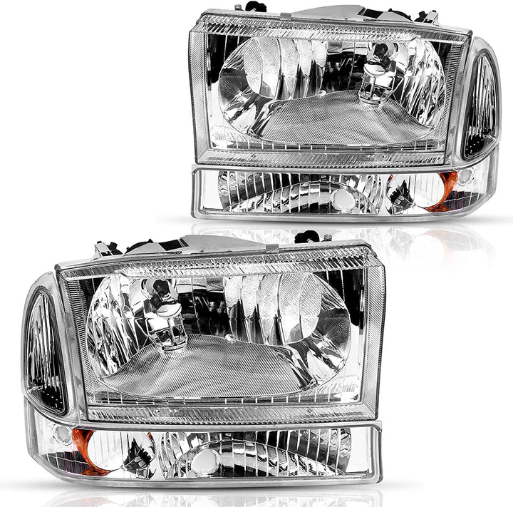 Dwvo Headlight Assembly Compatible With Ford F250 F350 F450 F550 Super Duty Pickup Truck Signal Lamps Chrome Housing Clear Lens Amber Reflector