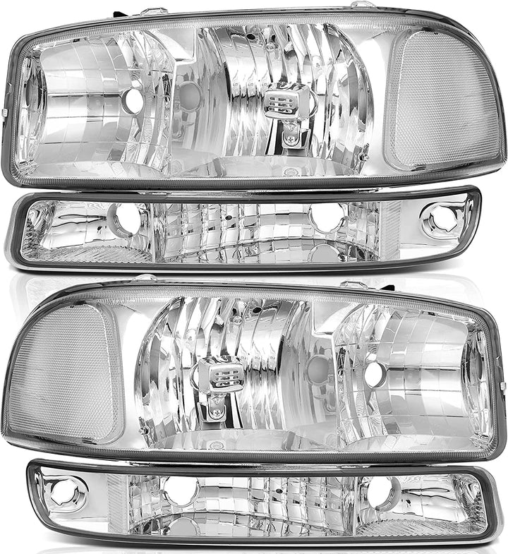 Lbrst Headlight Assembly For Gmc Sierra 1500 19992006 Classic 2007 2500 19992004 Chrome Housing Reflector Clear Lens Driver And Passenger Side Headlamp