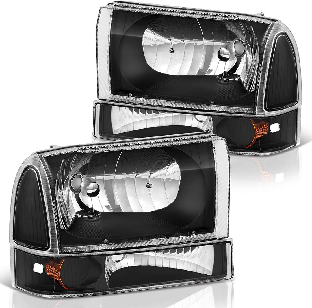 Dwvo Headlight Assembly Compatible With Ford F250 F350 F450 F550 Super Duty Pickup Truck Signal Lamps Chrome Housing Clear Lens Amber Reflector