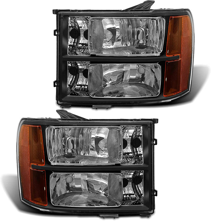 2007-2014 Sierra Headlight Assembly Compatible with 2007-2014 GMC Sierra 1500 / 07-14 GMC Sierra 2500HD 3500HD Chrome Housing with Amber Reflector Replacement Left and Right