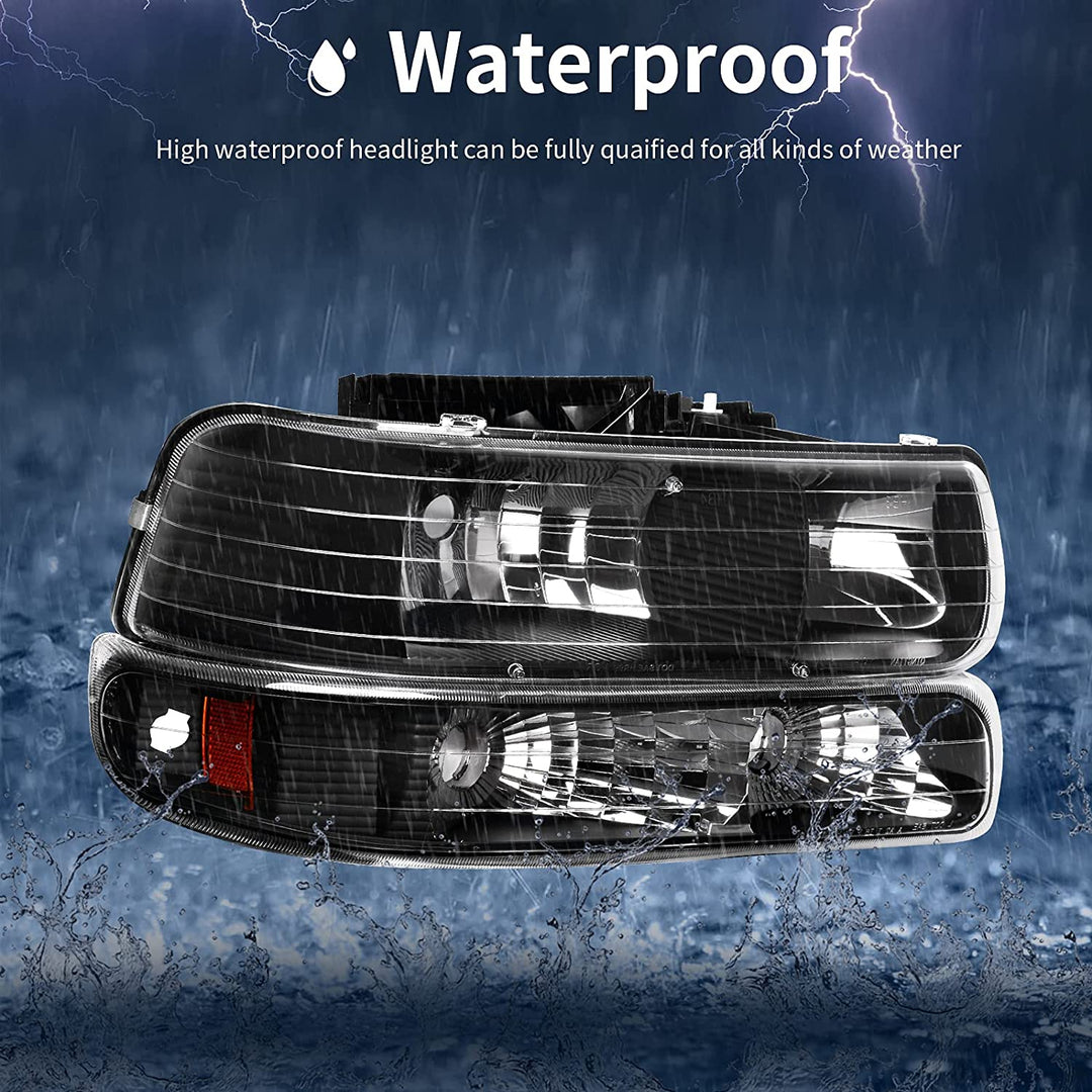 Autosaver88 Headlight Assembly Compatible With 19992002 Chevy Silverado 1500 250020012002 1500hd 2500hd 350020002006 Tahoe Suburban 2500 Headlamp Bumper Lights Black Housing Amber Reflector