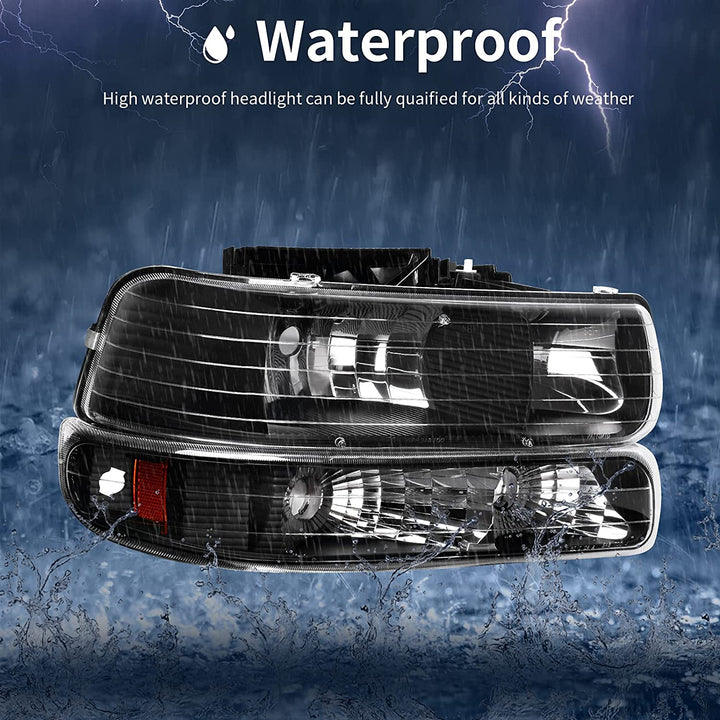 Autosaver88 Headlight Assembly Compatible With 19992002 Chevy Silverado 1500 250020012002 1500hd 2500hd 350020002006 Tahoe Suburban 2500 Headlamp Bumper Lights Black Housing Amber Reflector